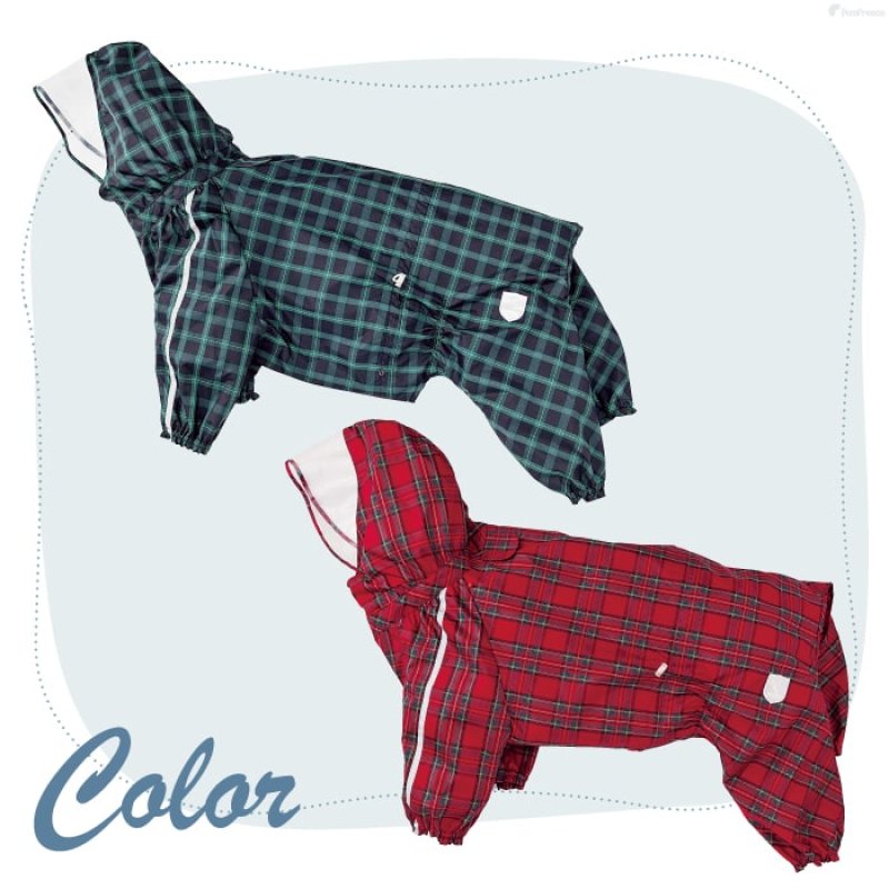 画像7: 犬用 レインコート  撥水 防水 耐水 テフロン加工 PUコーティング 両足付レインコー タータンチェック  【2〜12号】 (7)