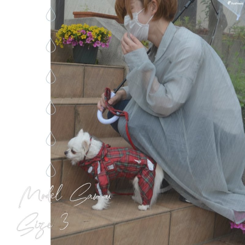 画像17: 犬用 レインコート  撥水 防水 耐水 テフロン加工 PUコーティング 両足付レインコー タータンチェック  【2〜12号】 (17)