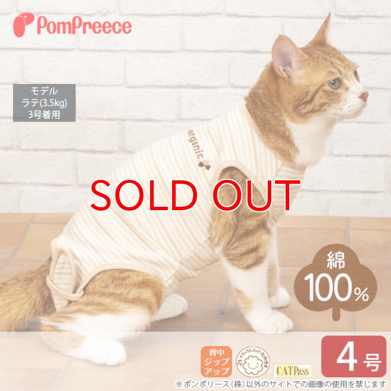 画像1: 猫用 術後カバーオール オーガニックボーダー【4号】 (1)