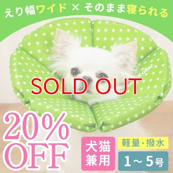 画像1: 【SALEでお得※在庫限りお早めに】20％OFF 犬 猫 ペット用 小型犬用 エリザベスカラー  ロングブリリアント エリザベスカラー ルンルン水玉※グリーンのみ【1〜5号】 (1)