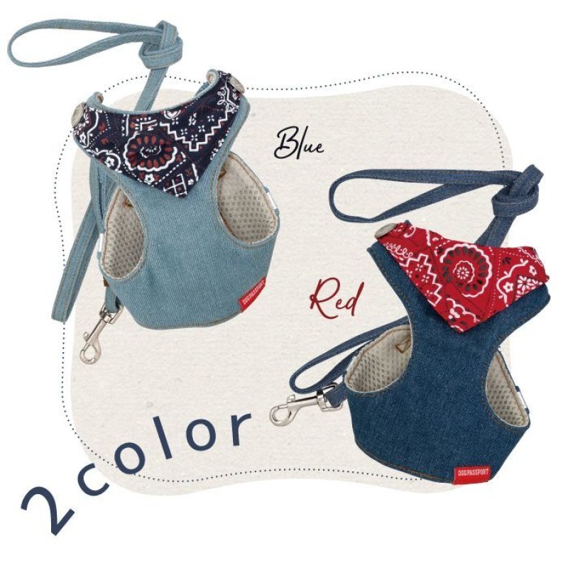 画像2: 【ポイント10倍で会員様はお得】スーパーハーネス&リード バンダナビンテージデニム 【1〜6号】 (2)