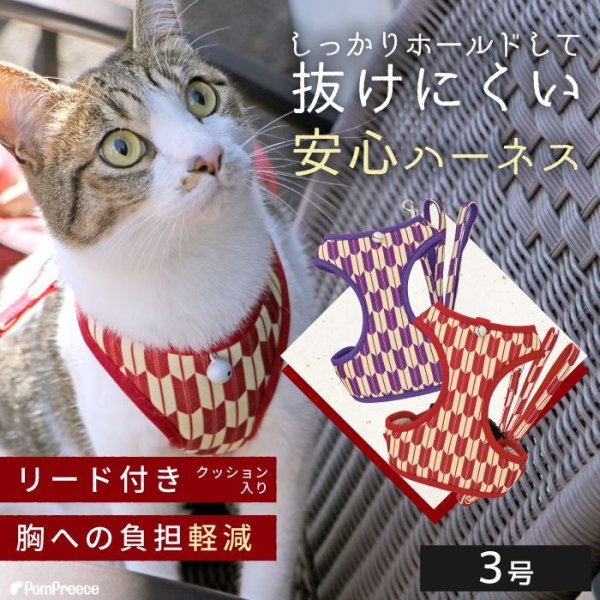 画像1: 【ポイント10倍で会員様はお得】  猫用リード付スーパー胴輪 矢がすり 【3号】 (1)