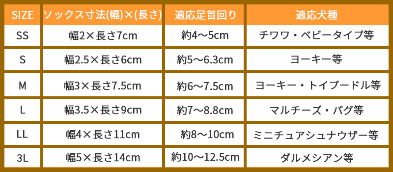 ソックス（靴下）サイズ表